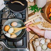 Beautiful by Drew Barrymore 18-Piece EverGood Ceramic Nonstick Cookware Set with Strainer Lids and Utensils, Black Sesame, Gold Handles, Oven Safe 29333