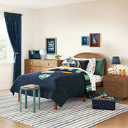 Mainstays Kids Twin Size Wood Platform Bed Frame, Solid Wood, Arched Headboard, Walnut