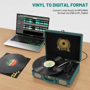 DIGITNOW Vinyl Record Player Bluetooth Turntable 3-Speed Belt-Driven Portable Suitcase with Built-in Speakers Green 415