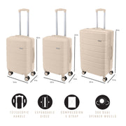 GForce 3 Piece Expandable Rolling Luggage Set, Ivory, Hard Shell, Spinner Wheels, Telescopic Handle, 20