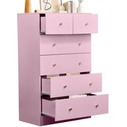 Ktaxon Large 6 Drawer Wooden Dresser Chest with Metal Handles, Smooth Glide Drawers, Pink