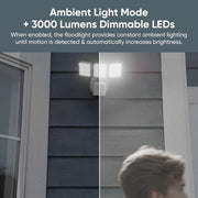 Wyze Cam Floodlight Pro Outdoor Security Camera, 3000-Lumen Adjustable LEDs, 180 Panoramic View, 2K HD, Color Night Vision, Motion Detection, 105dB Siren, Wired, White, WYZECFLP