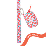 Oodles Dog Walking 3 Piece Set with Adjustable Collar, Leash, Waste Bag Dispenser, Purple Strawberry Print, Medium