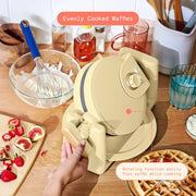 Made By Gather Beautiful Rotating Belgian Waffle Maker, 900W, EverGood Ceramic Nonstick, Adjustable Browning, Buttercream, Compact Foldable Design, 29426