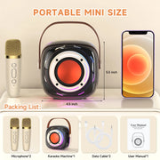 JYX D39-T Karaoke Machine with 2 Wireless Microphones, Portable Karaoke Speaker with Colorful LED Lights, Beige