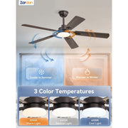 Zardon 52 in Modern Ceiling Fan with Ultra-Quiet DC Motor, Integrated LED Light with 3 Color Temperatures, Timer, Oil Bronze, ZMF52YWOB11