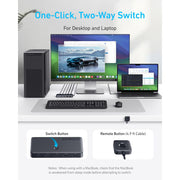 Anker USB 3.0 HDMI KVM Switch with 5 USB 3.0 Ports, 4K 60Hz HDMI, Magnetic Remote Button, 85W Power Delivery, Gray, A83K8