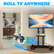 RTVR Rolling TV Stand with Wheels, Adjustable Height and Tilt, Metal Steel Frame, Black, Fits 32 to 85 Inch Screens, Supports up to 110 lb