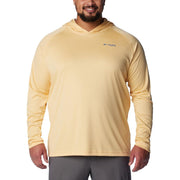 Columbia Men's PFG Terminal Tackle Long Sleeve Fishing Hoodie, Omni-Shade UPF 50, Omni-Wick, Cocoa Butter Bluebell Logo, Medium, 153617