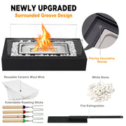 CROWN FIRE Safer Burning Rectangle Smores Maker Kit, Flameless Heater with 4 Extendable Roasting Sticks, Black, Tabletop Fireplace, HJ-M038