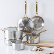 Martha Stewart Midvale 10-Piece Stainless Steel Cookware Set with Gold Handles, Induction Compatible, Oven Safe