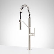 Signature Hardware Eiler Pre-Rinse Kitchen Faucet, Single Handle, Deck Mounted, Stainless Steel, Pull-Down Spring Spout, 1.75 GPM, SHXCEL107ZSS