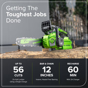 Greenworks 40V Cordless Chainsaw, 12-Inch Bar, 2.0Ah Battery and Charger, Low Kickback Safety Chain, Lightweight
