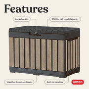 Keter Kentwood 50 Gallon Resin Deck Box, Lockable Outdoor Storage with Ashwood Wood-Look Finish, Weather-Resistant, Built-In Handles, 350 lb Load Capacity, 271086