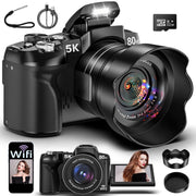 MARVUE DSLR Camera, 80MP Sensor, 5K UHD Video, Wi-Fi, 3-Inch Flip Screen, Autofocus, Built-In Fill Light, Black, DC058-NBUS01