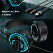 Cshidworld Gaming Headset with Microphone, 7.1 Surround Sound, Noise Cancelling, RGB Light, Over-Ear, Wired, Compatible with PS4, PS5, PC, Switch, Xbox Series, H14