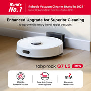 Roborock Q7 L5 Robot Vacuum and Mop Combo, 8,000Pa Suction, Dual Anti-Tangle System, LiDAR Navigation, White