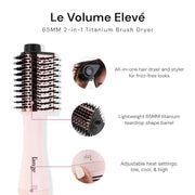 L'ange Hair Le Volume Elev 65MM 2-in-1 Titanium Brush Dryer | 3 Heat Settings | 360 Vented Airflow | Blush