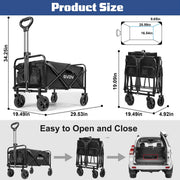 GVDV Collapsible Wagon Cart, Portable Utility Wagon for Camping, Beach, Picnic, Shopping, Black