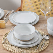 Tikooere 18-Piece Stoneware Dinnerware Set, Chip and Scratch Resistant, Microwave and Dishwasher Safe, White