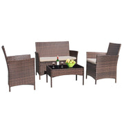 Walnew 4 PCS Outdoor Patio Furniture, Beige PE Rattan Wicker Table and Chairs Set