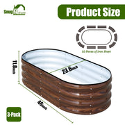 SnugNiture TYHC421 Galvanized Raised Garden Bed Set, 3-Pack, Oval Metal Planter Boxes, Brown Wood Grain, 46x24x12 in