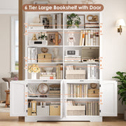 Homfa 73in Tall Double Row Bookshelf with 4 Doors, 6-Tier 8 Cubes Display, Adjustable Shelves, White, H-053271A