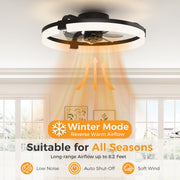 CONCETTA Low Profile Ceiling Fan with Dimmable LED Light, 19in Flush Mount Bladeless Design, Reversible Motor, Quiet 6-Speed Operation, Black, WMCOKT-AC-DSV4CDS-19D7BK