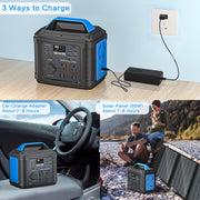 SBAOH Portable Power Station, 300W 296Wh Lithium Battery, 80000mAh, Solar Generator with 4 AC Outlets, PD 100W USB-C, QC 3.0, USB-A, DC Ports, LED Flashlight, Blue, P302
