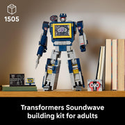 LEGO Icons Transformers Soundwave Building Kit with Ravage and Laserbeak Figures, 1505 Pieces, Collectible Display Plaque, Model 6530082