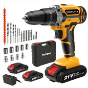Airxpro airxpro-0023 Cordless Drill Set, 21V, 2Ah Battery, 3/8-Inch Keyless Chuck, 25+1 Position Clutch, 2-Speed Transmission, LED Light, Yellow