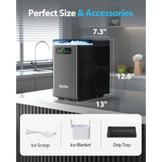 Aeitto Nugget Ice Maker Countertop, Portable Pellet Ice Machine, Soft Chewable Ice, 40 lbs Daily Output, Automatic Self-Cleaning, Stainless Steel, Black, CB24MD