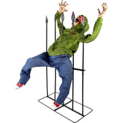 Frashp Haunted Hill Farm 4.4-ft Life-Size Impaled Zombie Animatronic with Voice-Activated Sensor, Swinging Arms, Glowing Eyes, Adjustable Volume, Dual Power Options