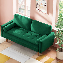Neche JJS013 Loveseat Sofa 58 Inch 2 Seater Velvet Sofa Modern Upholstered Couch with 2 Pillows,Green