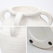Briful Handmade Terracotta Vase, Vintage White Ceramic, Rustic Stoneware, 4 Handles, Matte Finish, 11.8 in