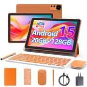 CUPEISI Android 15 Tablet, 10.1 Inch IPS HD Screen, 20GB RAM, 128GB ROM, 2TB Expandable Storage, Quad-Core 2.0GHz Processor, 5G WiFi 6, Bluetooth 5.0, 2 in 1 with Keyboard Case Mouse Stylus, CP31M