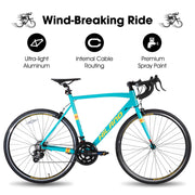 Hiland W-HIR018gr-L Shimano 14 Speeds Aluminum Road Bike, Green 57cm