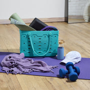 Mainstays Large All Purpose Flex Laundry Tote, Waterproof Washable EVA Plastic, Teal, 18 W x 8.75 D x 13 H