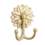Floral Solid Brass Double Coat Hook - Satin Brass