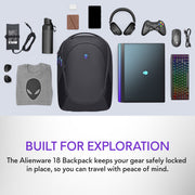 Dell Alienware 18 Backpack, 28L Capacity, Breathable 3D Mesh Sleeves, Impact-Resistant Molded Shell, RFID Safe Pocket, Iridescent Reflective Logo, Black, AW7825P