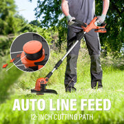 Maxlander Cordless String Trimmer and Edger, 20V, 12 Inch Cutting Diameter, Lightweight Battery Operated with 8 Replacement Spools, Includes 2x2.0Ah Batteries and Charger