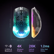 SteelSeries Aerox 3 Wireless Gen 2 Gaming Mouse, Ultra-Light 68g, 26K DPI Optical Sensor, IP54 Water Resistant, Quantum 4K Wireless, RGB Lighting, Shadow, 62717