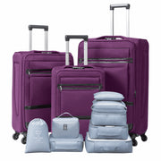 Ktaxon 3-Piece Softside Luggage Set with 20in Carry-On, 24in Medium Checked, 28in Large Checked, 8-Piece Packing Cube Set, TSA Lock, 360 Spinner Wheels, Purple