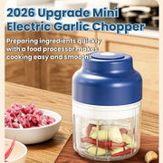 Fazipu Electric Garlic Chopper Mini, 320 ml Capacity, 6 Stainless Steel Blades, Cordless Rechargeable Food Processor, Blue, tunmei073
