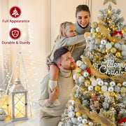 Yexmas 7.5FT Pre-Lit Snow Flocked Christmas Tree with 450 Warm White and Multicolor LED Lights