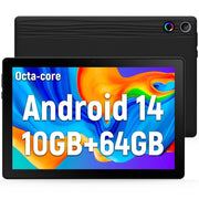AEEZO 10.1inch Android 14 Octa-Core Touch Screen Tablet, 10GB RAM+64GB ROM(Expand To 1tb), 5MP+8MP Dual Cameras, 5000mAh Battery, Black