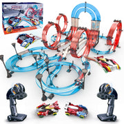 BUBUQE Slot Car Race Track Set, Dual-Player Electric RC Cars with Rechargeable Magnetic Cars, 40 Ft Circular Overpass Track, Hand Controllers, Multicolor