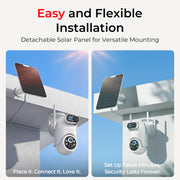 VividEye 4K Dual-Lens Solar Outdoor Security Camera, 360 PTZ with Smart Tracking, IP65 Waterproof, PIR Detection, Full Color Night Vision, 2-Way Audio, Rechargeable Battery