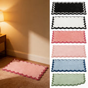 Luiuiu Cute Scalloped Bath Rug, Plush Microfiber, Non Slip TPR Backing, Quick Dry, Absorbent, 20x32 in, Green