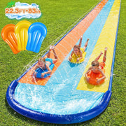Teblint 22.3FT Triple Lawn Water Slides, Heavy Duty Water Slip Splash Pad Water Fun Toys for Kids Adults
